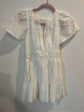 Anthropologie Eyelet Lace Mini Somerset Dress cotton maeve XS petite pockets